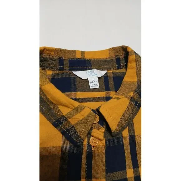 Time and True Women's 100% Cotton‎ Yellow & Blue Long Sleeve Flannel Size Large - Picture 2 of 6